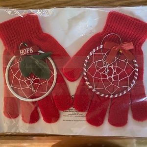 Brand new red one size fits all gloves with dream catchers